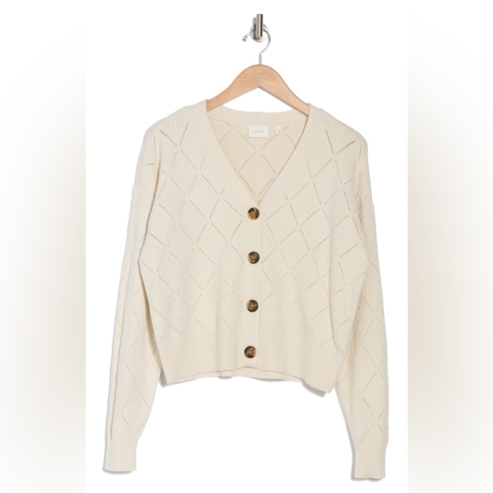 Cyrus Pointelle Stitch Cream Cardigan